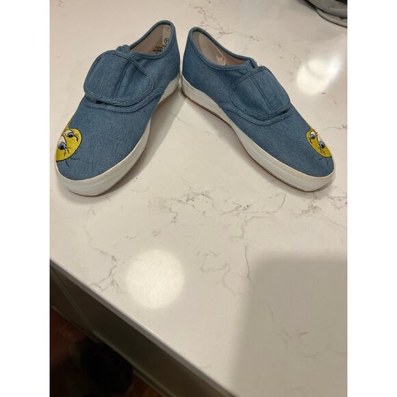 Vintage 90s Looney Tunes Tweety Bird Blue Velcro slip on flat shoes - Picture 10 of 15